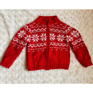 Carter's Holiday Christmas Red Snowflake Classic Zip Up Cotton Sweater 24 Months